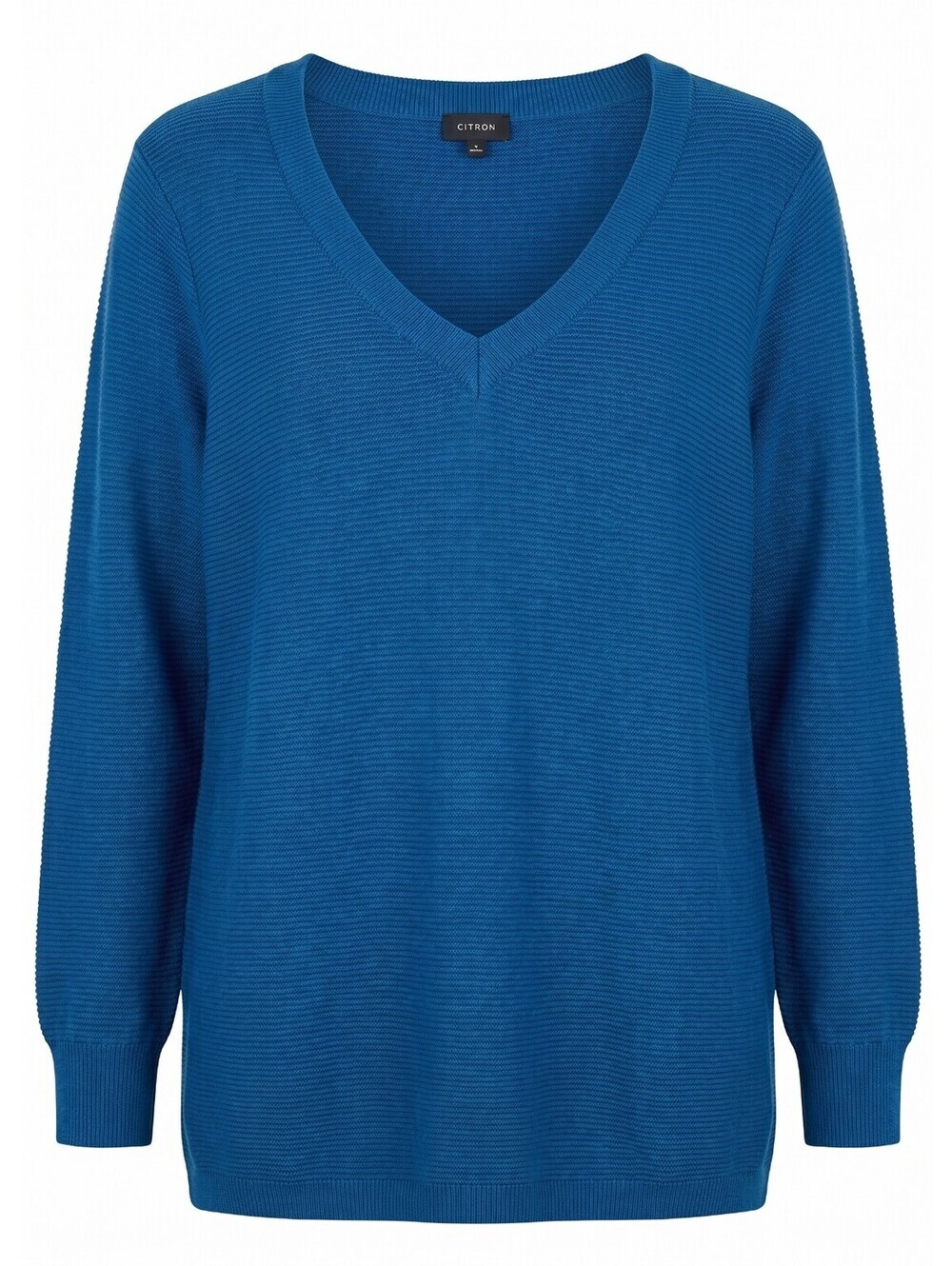 Cyrus Women's 1X Blue Textured V-Neck Long Sleeve Sweate